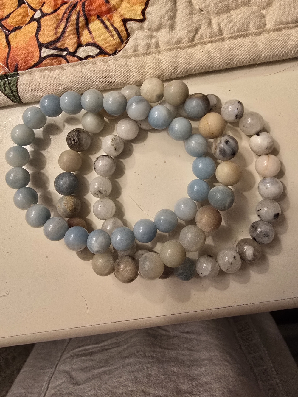 Beaded Stretch Bracelet Set - Pastel Blue, Cream & Gray